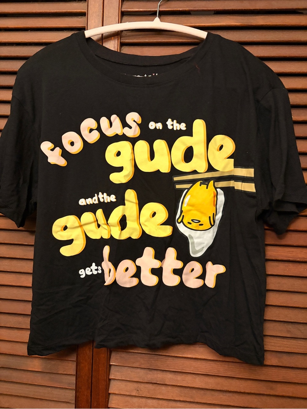 Gudetama Graphic Tee - Black with Yellow & Cream Print